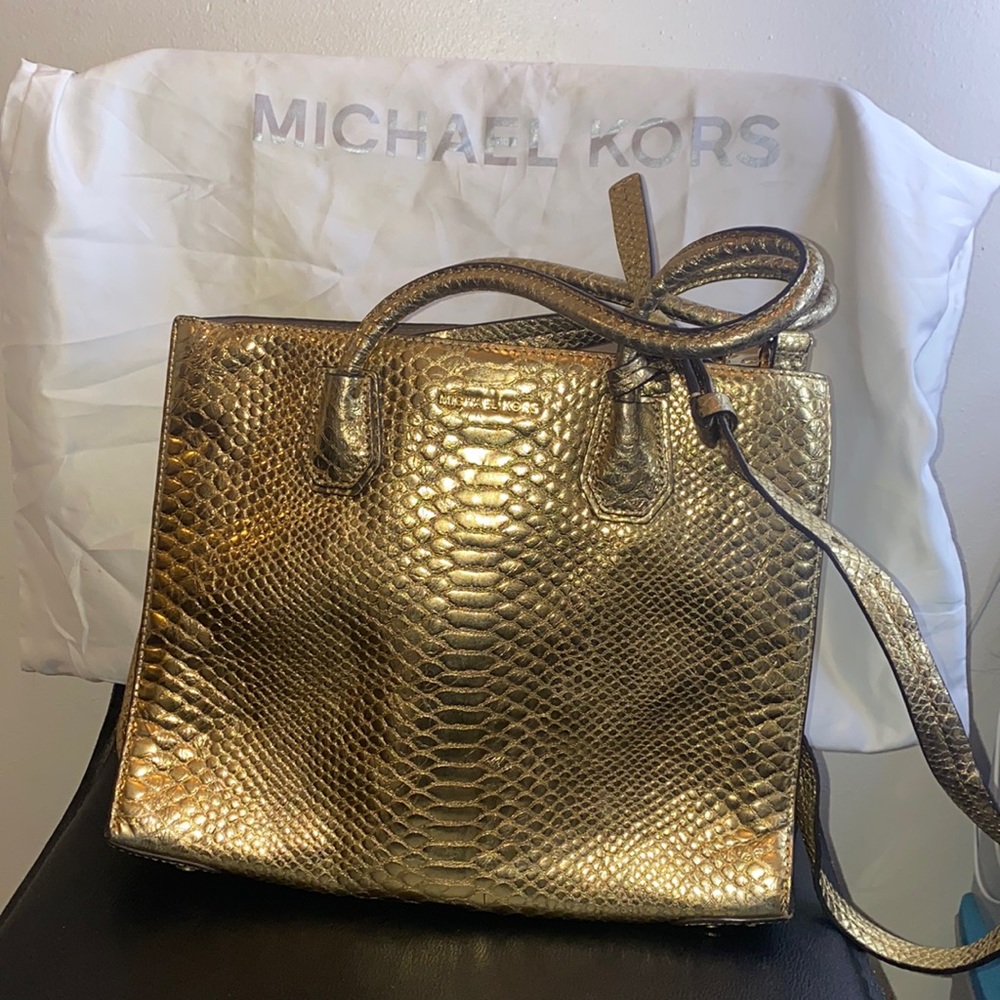 Michael Kors snake skin metallic gold work bag